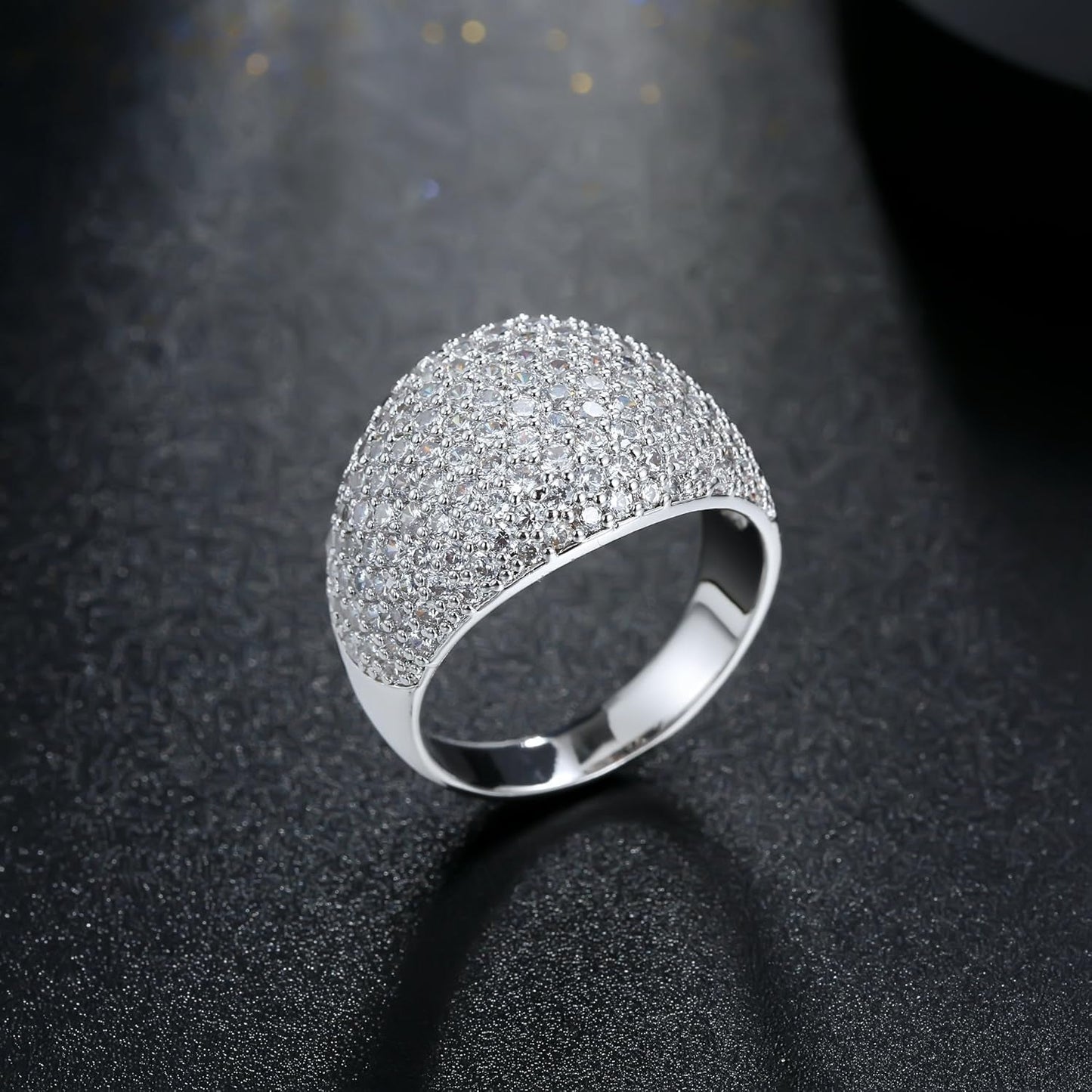 Diamond Accent Dome Ring - Sliver Fashion Rings for Women Big Hollow Women Wedding Band Cubic Zirconia Statement Rings for Women 5-11