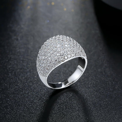 Diamond Accent Dome Ring - Sliver Fashion Rings for Women Big Hollow Women Wedding Band Cubic Zirconia Statement Rings for Women 5-11