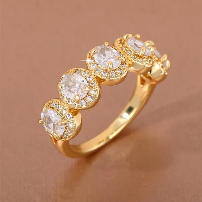 Trendy 925 Sterling Silver 5 Stone White Sapphire Diamond Rings for Women Bridal Romantic Proposal Ring Jewelry