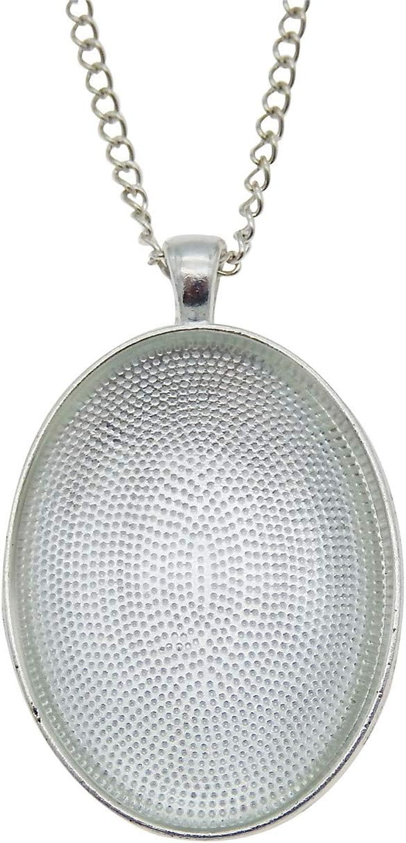 10 Sets Oval Bezel Pendant Kit with Glass Cabochon and Chain for Jewelry Making Necklace Silver 40X30Mm - WORLD TIME VISITS