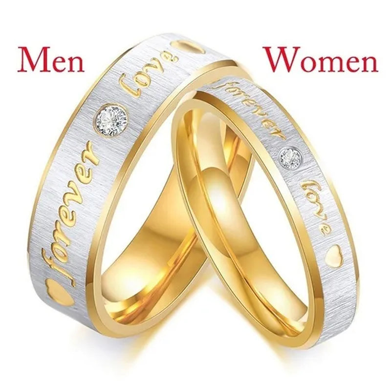 Stainless Steel Couple Forever Love Gold Titanium Couple Rings Jewlery Charm Diamond Ring Vintage Promise Ring Surprised Gift
