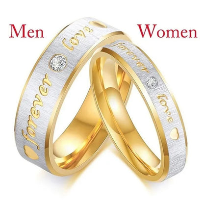 Stainless Steel Couple Forever Love Gold Titanium Couple Rings Jewlery Charm Diamond Ring Vintage Promise Ring Surprised Gift