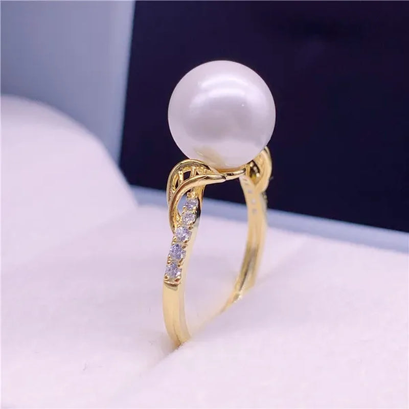 925 sterling silver natural south sea gold pearl powder seawater pearl ring diamond pearl ring round open ring