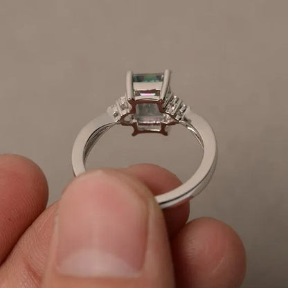 Junxin 925 Sterling Silver Rainbow Topaz Aquamarine Blue Sapphire Wedding Ring Women Fashion Jewelry Size 6 7 8 9 10