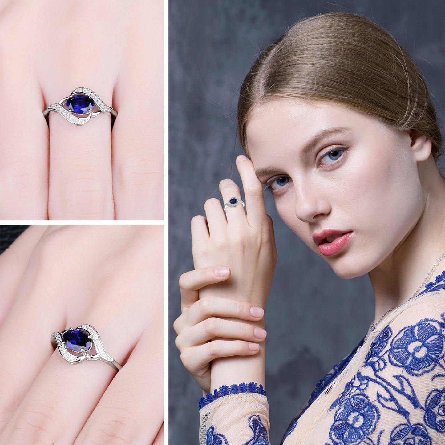 1Ct Oval Created Blue Sapphire Rings for Women, 14K White Yellow Rose Gold Plated 925 Sterling Silver Ring for Girl, Fashion Gemstone Jewelry Sets Promise Rings