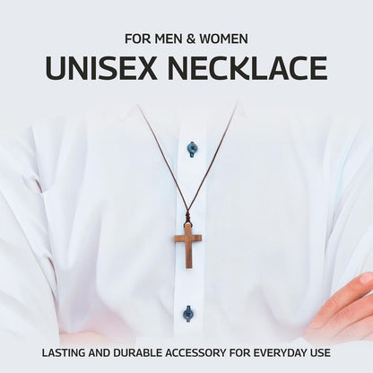 Natural Walnut Wood Cross Necklace for Men & Women - Small Wood Cross Pendant Necklace for Car Mirror - Wooden Religious Pendant Jewelry