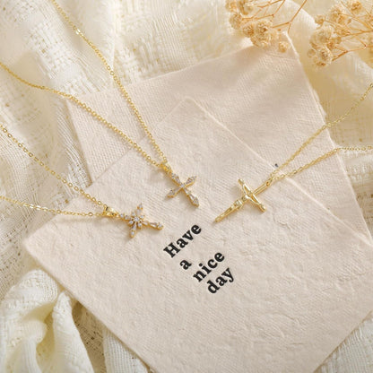 Cross Necklace for Women, Dainty 14K Gold Plated Cross Pendant Simple Long Necklaces for Women, Christian Faith Necklace Trendy Gold Jewelry Gifts for Easter
