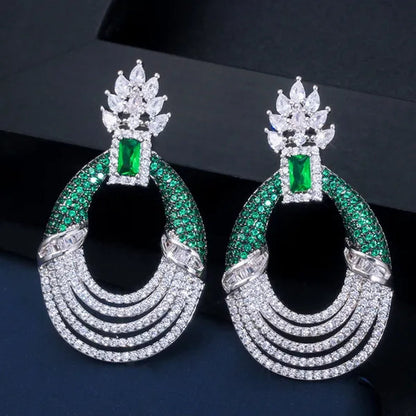 CANDICE Luxury Jewelry Setting Blue Cubic Zircon Silver Plated Statement Trendy Hollow Carved Earrings for Women Brincos