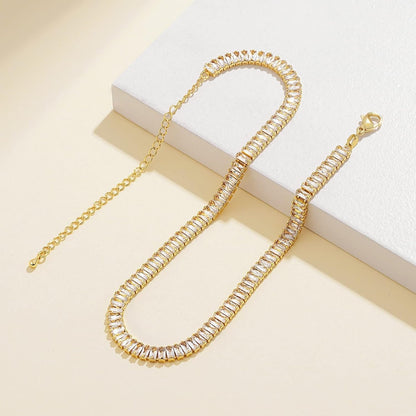 Diamond Tennis Necklace for Women, 14K/White Gold Plated Cubic Zirconia Baguette Tennis Chain Chunky Paperclip Link Cuban Choker Necklace Dainty Jewelry Gifts