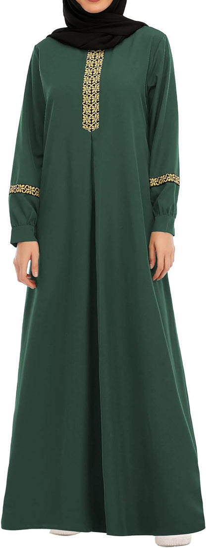 Womens Long Sleeve Ethnic Style Zipper Muslim Dresses Abaya with Hijabs