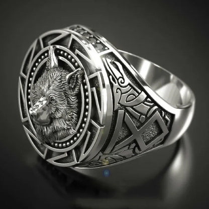 Vintage Embossed Antique Wolf Head Ring Men's Gothic Viking Steampunk Hip Hop Engraved Animal Pattern Ring Party Club Gift