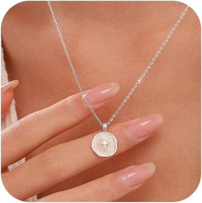 Dainty Cross Necklace for Women 925 Sterling Silver Christian Faith Necklaces 14K Gold Plated Circle Crucifix Pendant Necklace Religious Jewelry Baptism Easter Christian Gifts - WORLD TIME VISITS