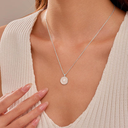 Dainty Cross Necklace for Women 925 Sterling Silver Christian Faith Necklaces 14K Gold Plated Circle Crucifix Pendant Necklace Religious Jewelry Baptism Easter Christian Gifts