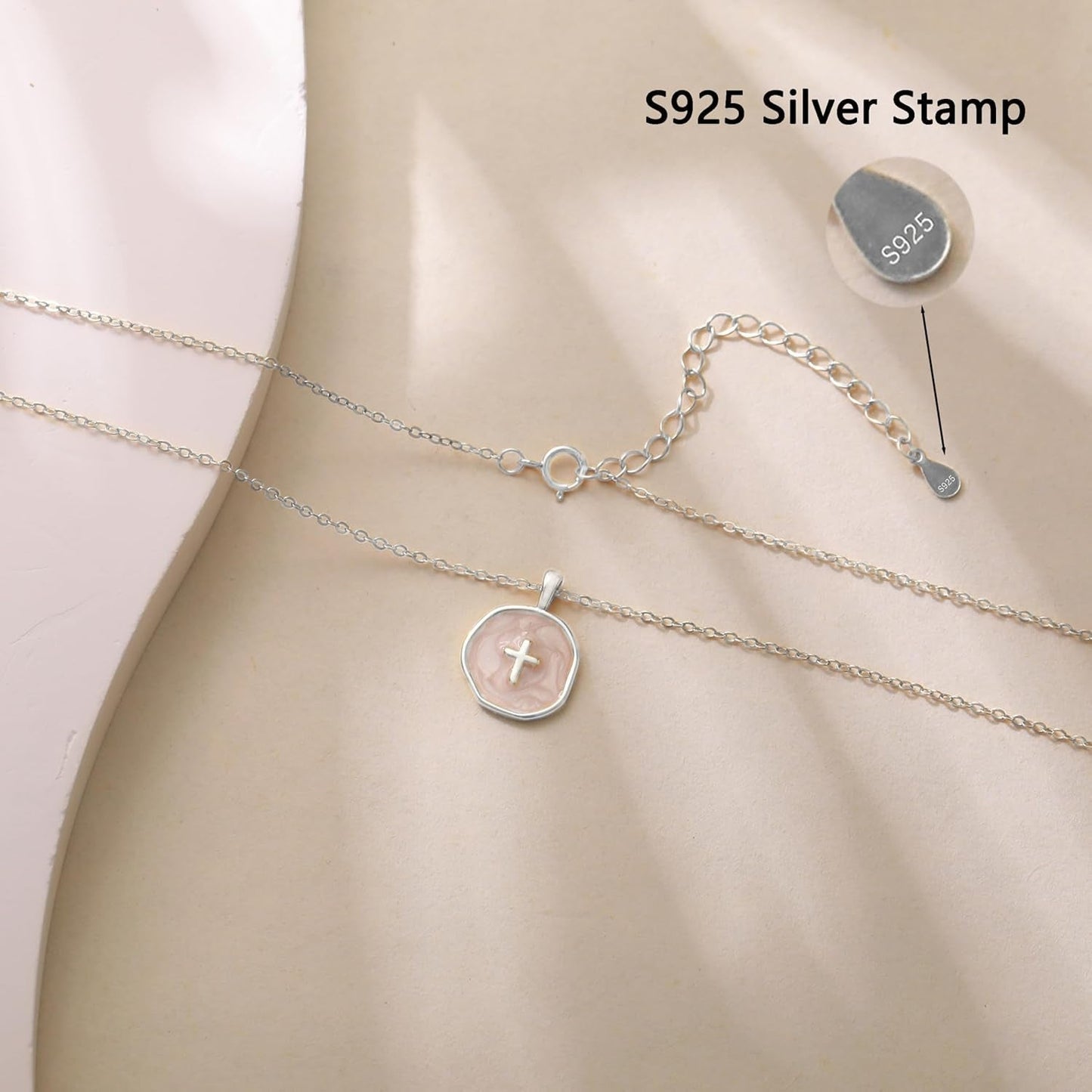 Dainty Cross Necklace for Women 925 Sterling Silver Christian Faith Necklaces 14K Gold Plated Circle Crucifix Pendant Necklace Religious Jewelry Baptism Easter Christian Gifts