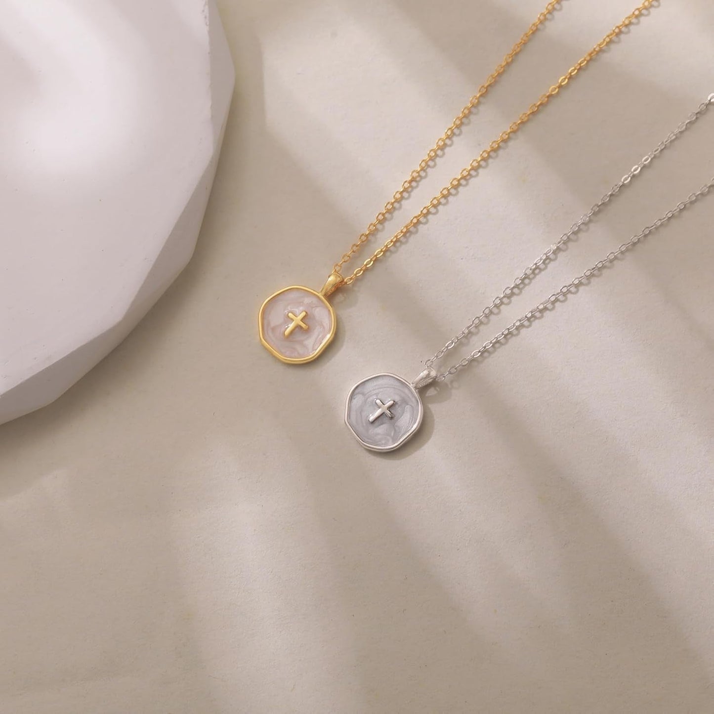 Dainty Cross Necklace for Women 925 Sterling Silver Christian Faith Necklaces 14K Gold Plated Circle Crucifix Pendant Necklace Religious Jewelry Baptism Easter Christian Gifts