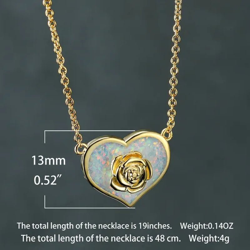Dainty Female White Opal Pendant Necklace Charm rose gold color Chain Necklaces For Women Cute Flower Heart Wedding Necklace