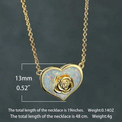 Dainty Female White Opal Pendant Necklace Charm rose gold color Chain Necklaces For Women Cute Flower Heart Wedding Necklace