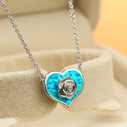 Dainty Female White Opal Pendant Necklace Charm rose gold color Chain Necklaces For Women Cute Flower Heart Wedding Necklace