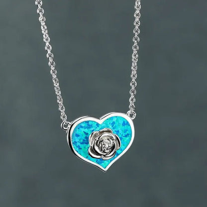 Dainty Female White Opal Pendant Necklace Charm rose gold color Chain Necklaces For Women Cute Flower Heart Wedding Necklace