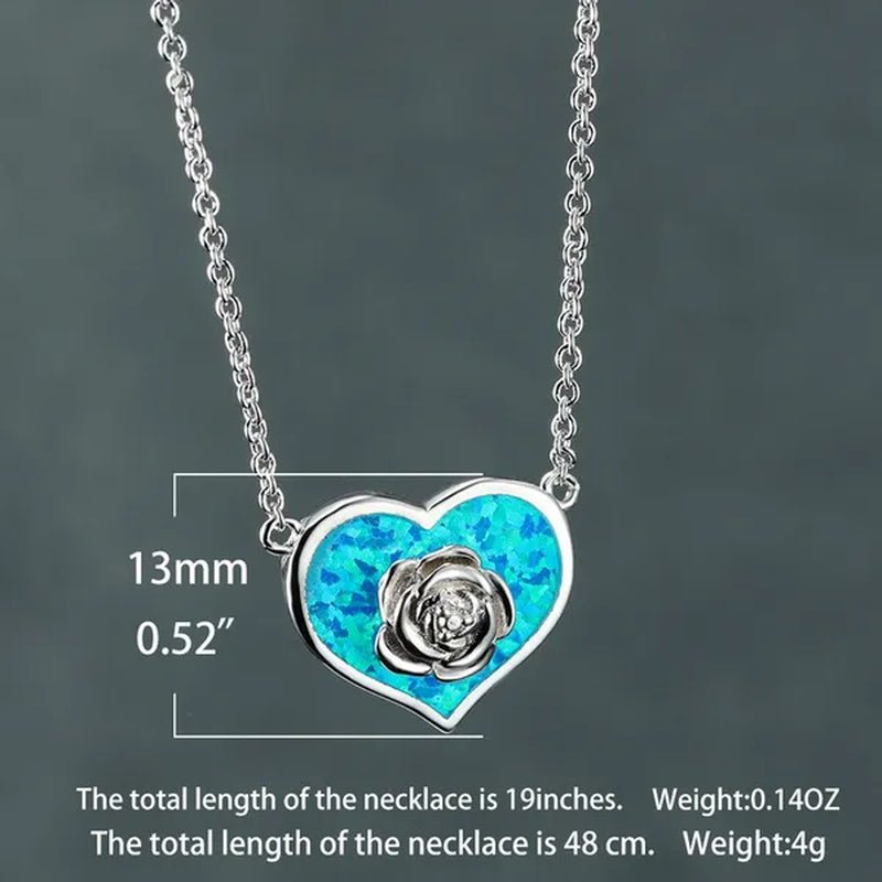 Dainty Female White Opal Pendant Necklace Charm rose gold color Chain Necklaces For Women Cute Flower Heart Wedding Necklace