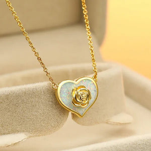 Dainty Female White Opal Pendant Necklace Charm rose gold color Chain Necklaces For Women Cute Flower Heart Wedding Necklace