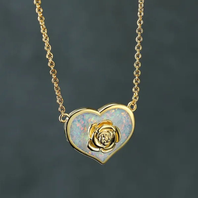 Dainty Female White Opal Pendant Necklace Charm rose gold color Chain Necklaces For Women Cute Flower Heart Wedding Necklace