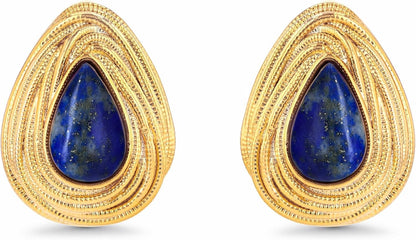 Dainty Oval Triangle Textured Blue Gold Lapis Lazuli Gemstone Statement Earrings for Women by , Small Vintage Button Chunky Bold Handmade Natural Exaggerated Retro Trendy Bohemian Jewelry Gifts, Unique Baroque Stone Summer Beach Fashion Stud Earrings Acce - WORLD TIME VISITS