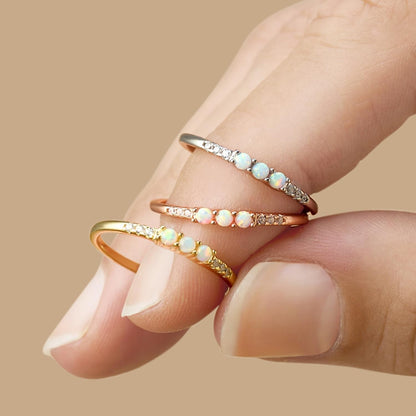 Dainty Stackable Opal Promise Ring Band in 14K Gold over Sterling Silver, Mother'S Day Jewelry Gift for Her - WORLD TIME VISITS