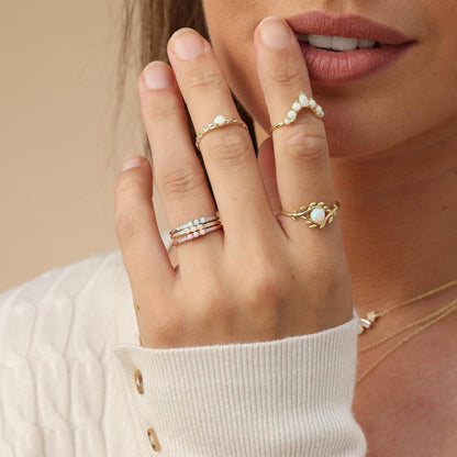 Dainty Stackable Opal Promise Ring Band in 14K Gold over Sterling Silver, Mother'S Day Jewelry Gift for Her