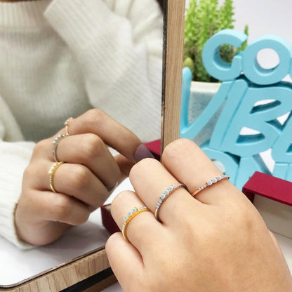 Dainty Stackable Opal Promise Ring Band in 14K Gold over Sterling Silver, Mother'S Day Jewelry Gift for Her