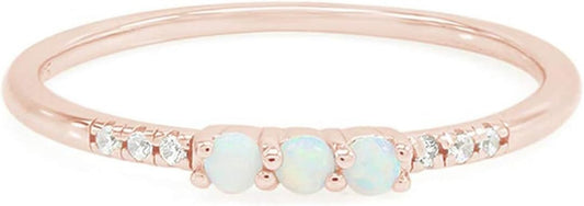 Dainty Stackable Opal Promise Ring Band in 14K Gold over Sterling Silver, Mother'S Day Jewelry Gift for Her - WORLD TIME VISITS