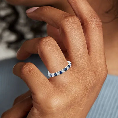 Dainty Thin Rings for Women Jewelry Cubic Zirconia Blue Sapphire Rings Bridal Engagement Proposal Rings Gift