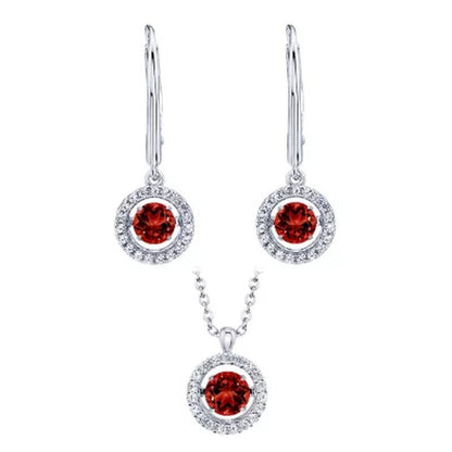 Dancing Genuine Garnet and Lab Created White Sapphire Pendant and Earring Set in Sterling Silver - WORLD TIME VISITS