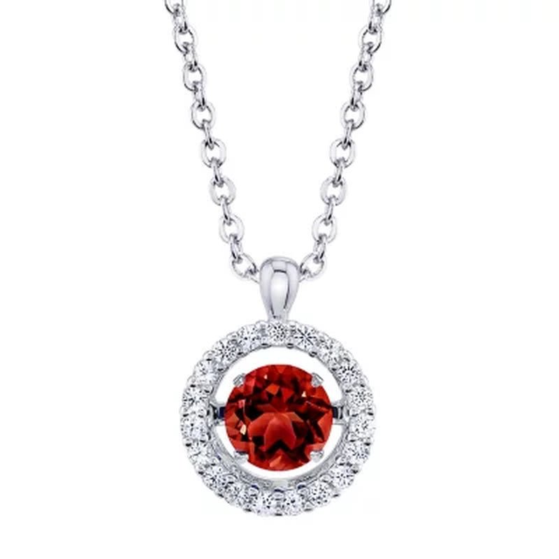 Dancing Genuine Garnet and Lab Created White Sapphire Pendant and Earring Set in Sterling Silver - WORLD TIME VISITS