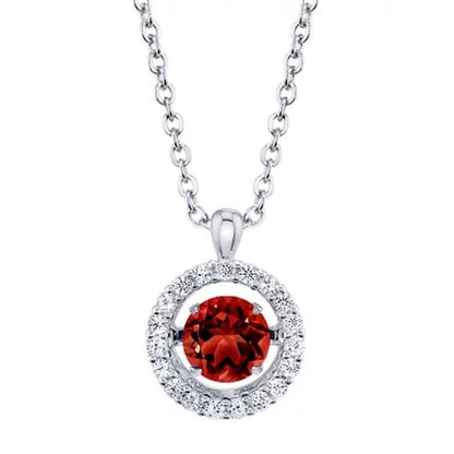 Dancing Genuine Garnet and Lab Created White Sapphire Pendant and Earring Set in Sterling Silver - WORLD TIME VISITS