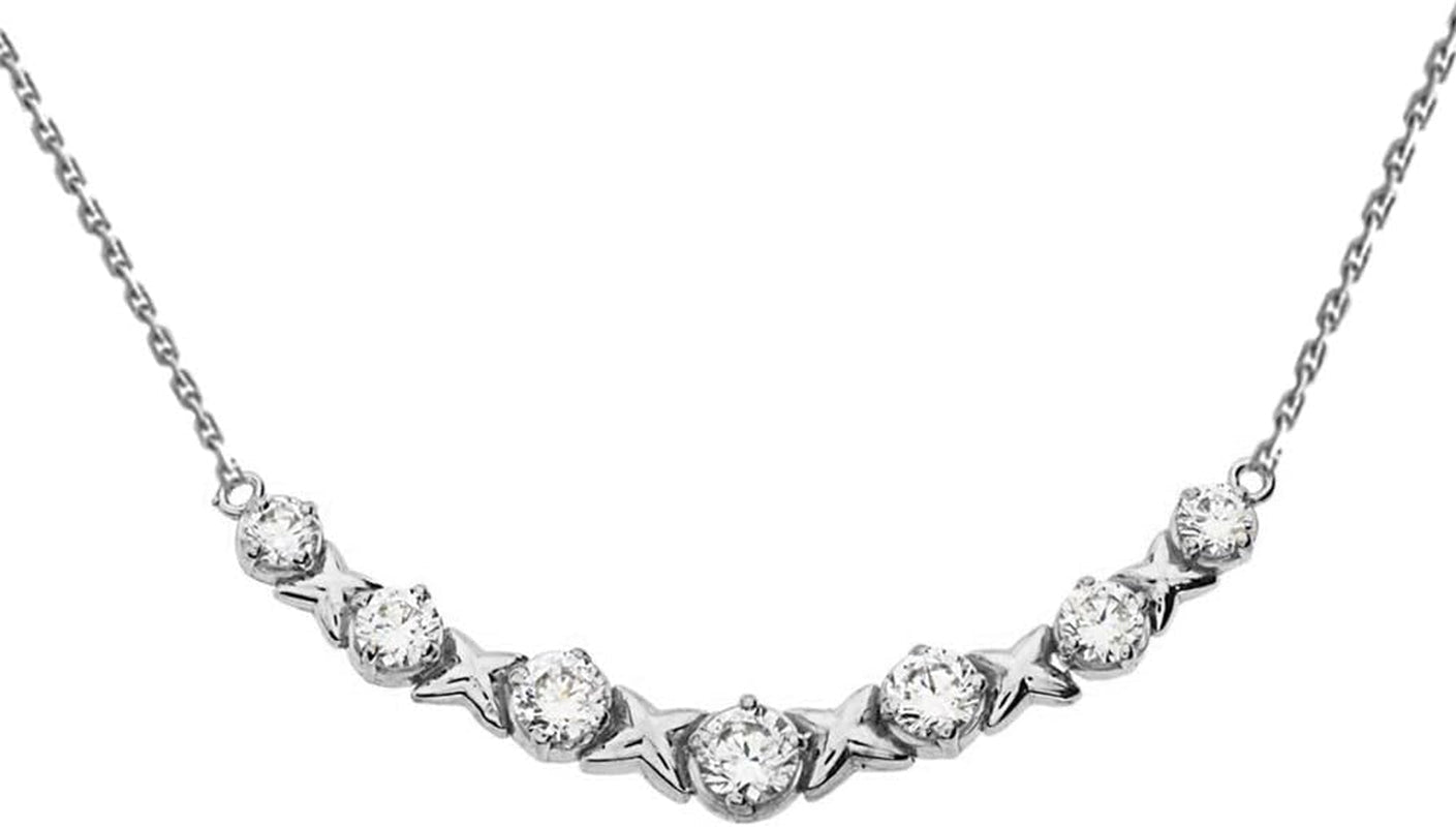 Dazzling 14K White Gold Diamond XOXO Pendant Necklace - WORLD TIME VISITS