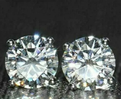Dazzling 925 Solid Sterling Silver Round Brilliant Cut White Sapphire Diamond Moissanite Solitaire Stud Earrings (S925 STAMP)