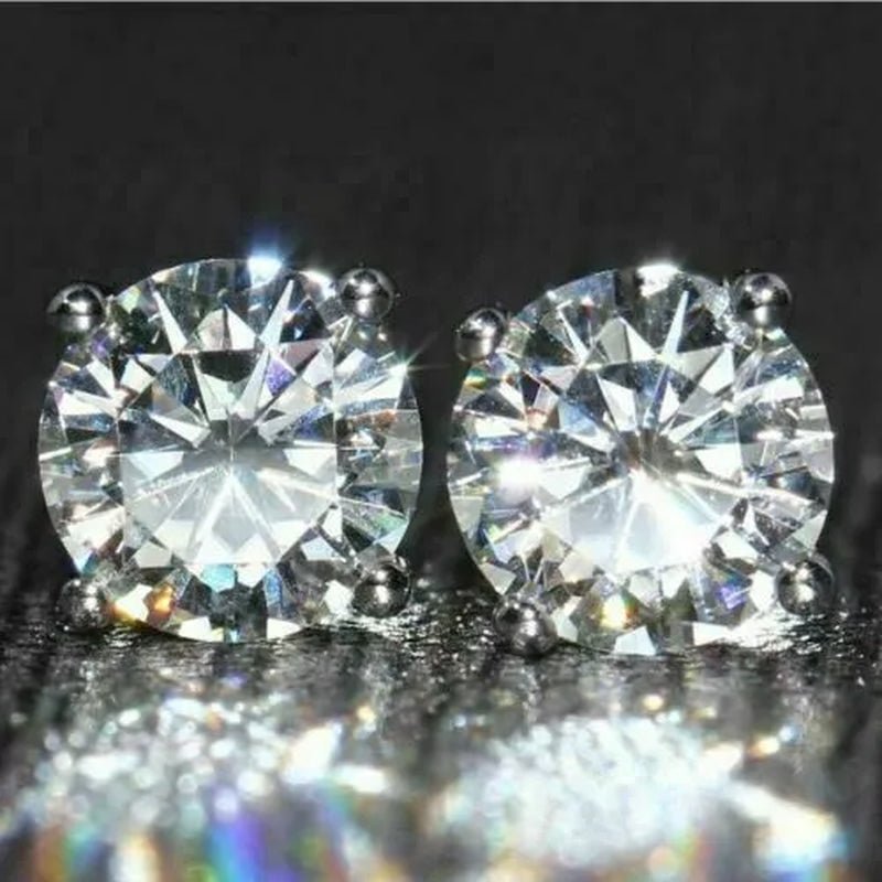Dazzling 925 Solid Sterling Silver Round Brilliant Cut White Sapphire Diamond Moissanite Solitaire Stud Earrings (S925 STAMP) - WORLD TIME VISITS