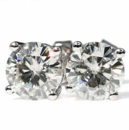 Dazzling 925 Solid Sterling Silver Round Brilliant Cut White Sapphire Diamond Moissanite Solitaire Stud Earrings (S925 STAMP)