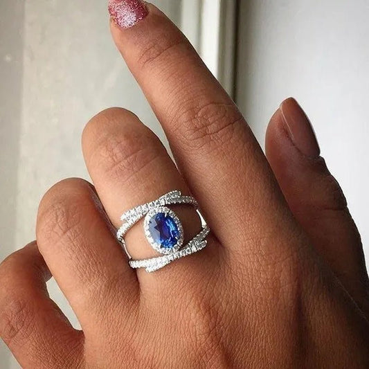 Dazzling Bridal Wedding Jewelry Luxury Blue Sapphire Ring Anniversary Gift Party Engagement Premium Jewelry Christmas Gift Ring Size 4 - 12 - WORLD TIME VISITS