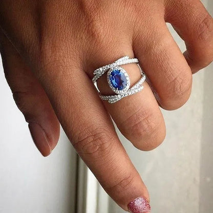 Dazzling Bridal Wedding Jewelry Luxury Blue Sapphire Ring Anniversary Gift Party Engagement Premium Jewelry Christmas Gift Ring Size 4-12