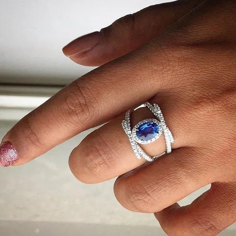 Dazzling Bridal Wedding Jewelry Luxury Blue Sapphire Ring Anniversary Gift Party Engagement Premium Jewelry Christmas Gift Ring Size 4-12