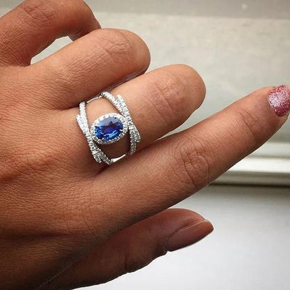 Dazzling Bridal Wedding Jewelry Luxury Blue Sapphire Ring Anniversary Gift Party Engagement Premium Jewelry Christmas Gift Ring Size 4 - 12 - WORLD TIME VISITS