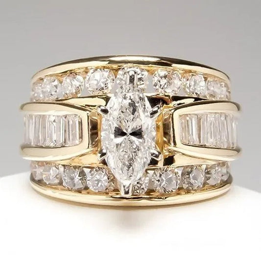Dazzling Women'S Fashion Wedding Jewelry Genuine Natural Gemstone White Sapphire Birthstone 925 Sterling Silver in 18K Gold Filled Rings Bride Wedding Band Engagement Party Jewelry Ring Anillos - WORLD TIME VISITS