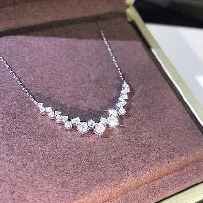 Trendy Elegant Silver Plated 3Ct 3.5Mm-4Mm H-I Color Moissanite Diamond Pendant Choker Necklace for Women Engagement Wedding Bridal Necklace Jewelry