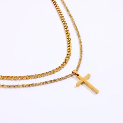 Valentines Gifts for Him - 2 Pcs Cross Necklace Chain for Men and Women, Layered Mens Cross Necklaces Stainless Steel Pendant Cuban Link Rope Chain 16-26 Inch, Jewelry Gift