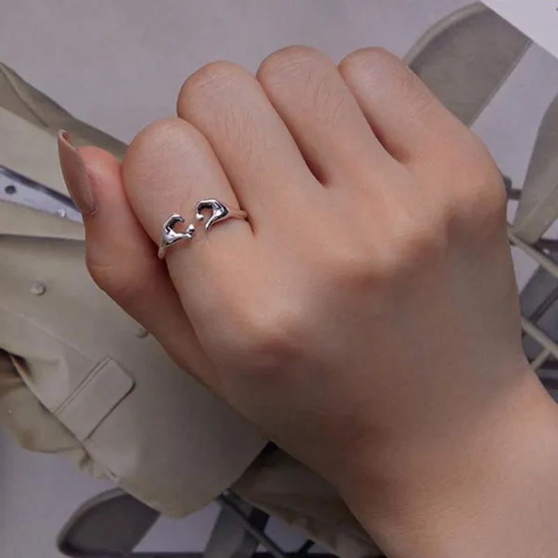 925 Sterling Silver Simple Heart Shape Gesture Open Ring for Women Valentine Fashion Jewelry Ring