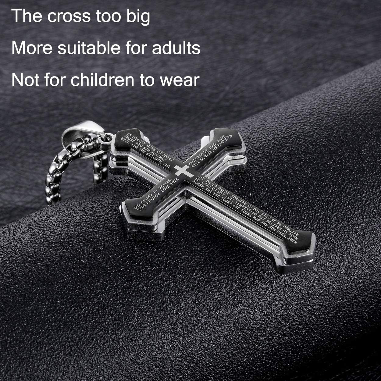 Men'S Stainless Steel Nail Lord'S Prayer Cross Pendant Necklace for Men Women Big Pendant and Strong Chain 24"