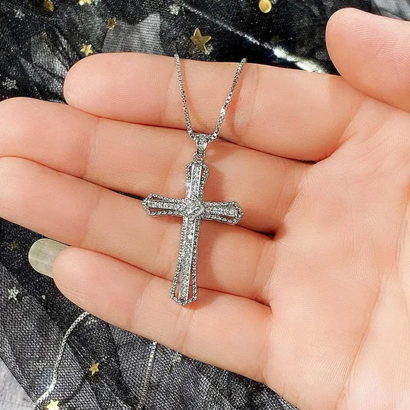 Jewelry Fashion 925 Sterling Silver Diamond Pendants Jesus Cross Necklace Ornament