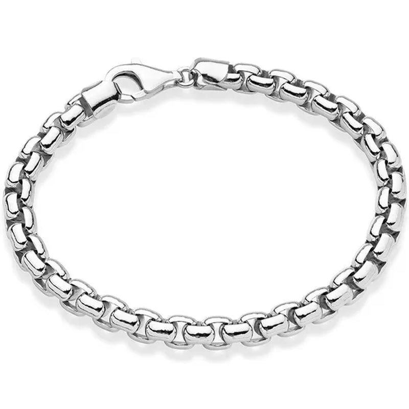 Solid 925 Sterling Silver Italian 5mm Square Rolo Link Round Box Chain Bracelet for Men Jewelry